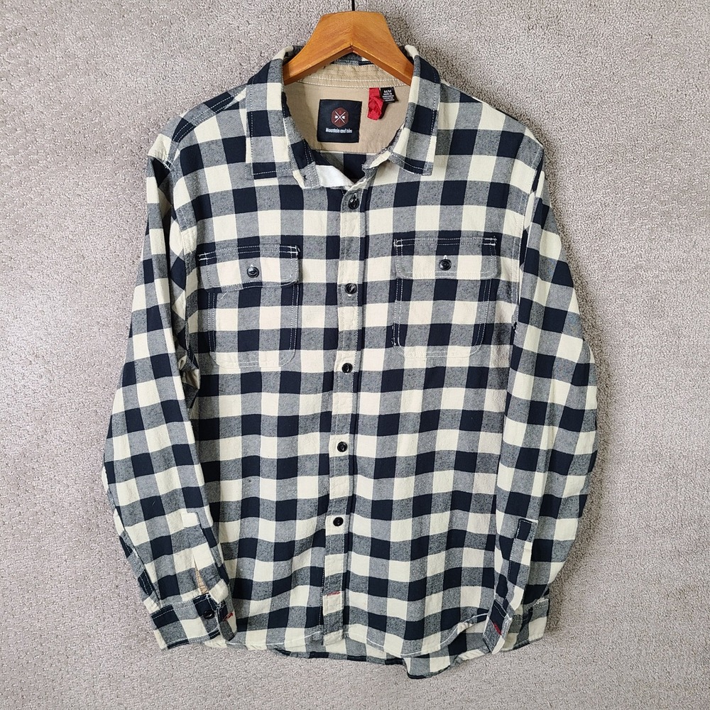 Mountain And Isles Shirt Mens M Black White Buffalo Plaid Flannel Button Down